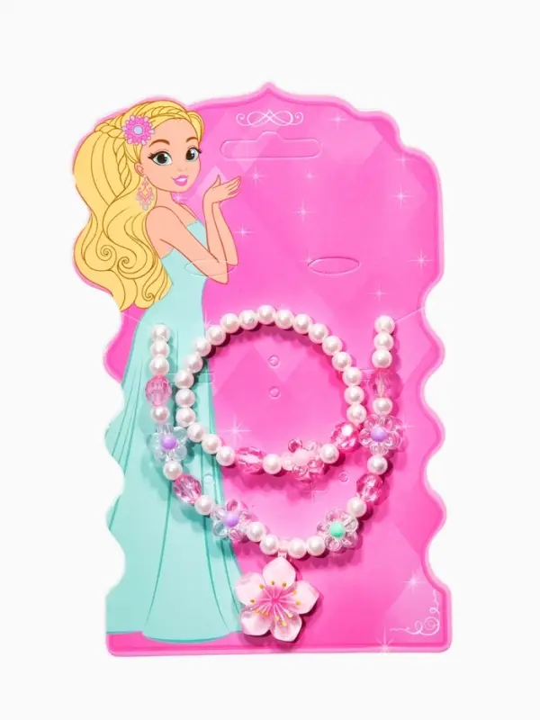 Набор детский &laquo;Выбражулька. Цветок и жемчуг&raquo;, 2 предмета: бусы, браслет, разноцветный