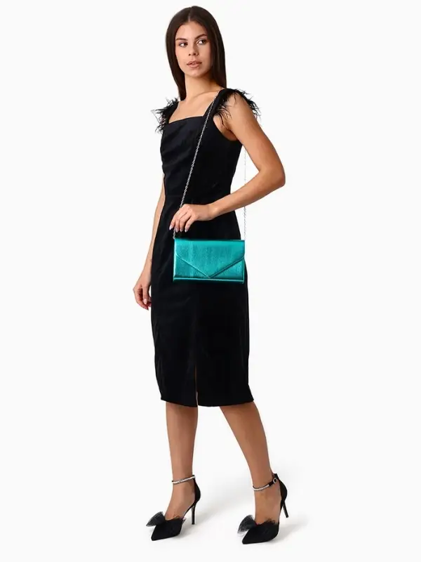 Сумка-клатч женская вечерняя на магните, на серебристой цепочке, зелёная