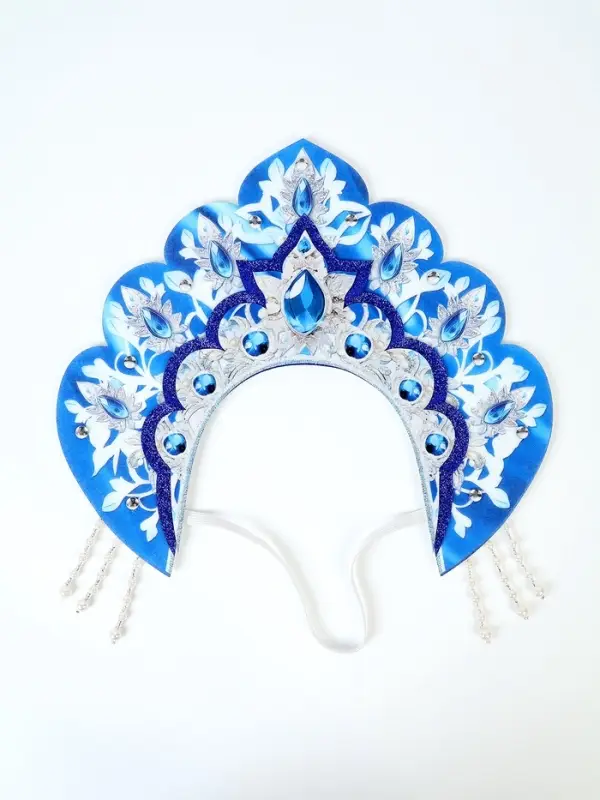 Карнавальный кокошник  Карнавальный кокошник "Синие цветы" фетр с блёстками