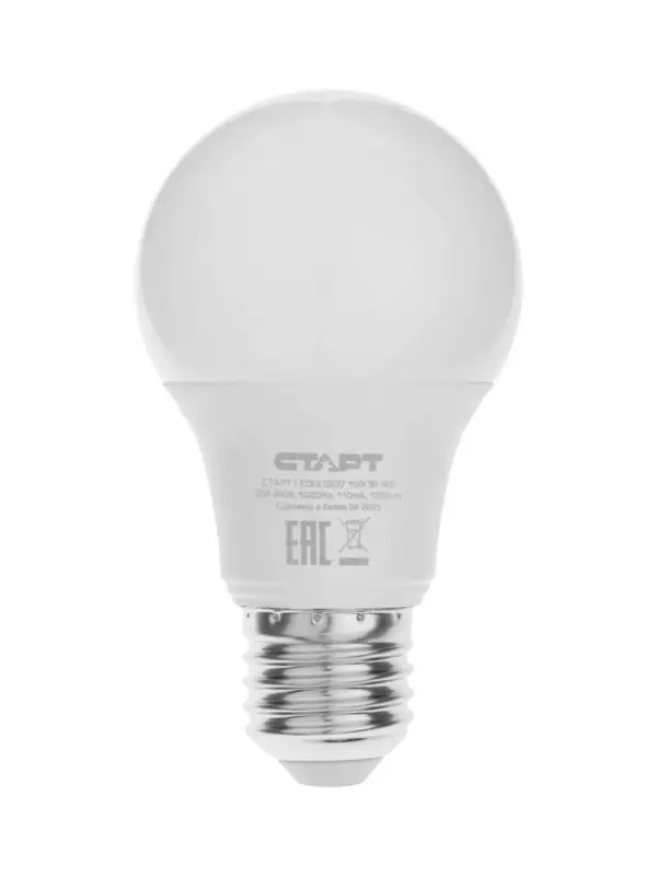 Лампа светодиодная СТАРТ, 15 Вт, Е27, 2700К, 1200 лм, матовая, свечение тёплое белое