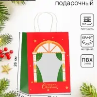 Пакет подарочный новогодний крафт с окном &laquo;Театр&raquo; 19&times;26&times;13 см