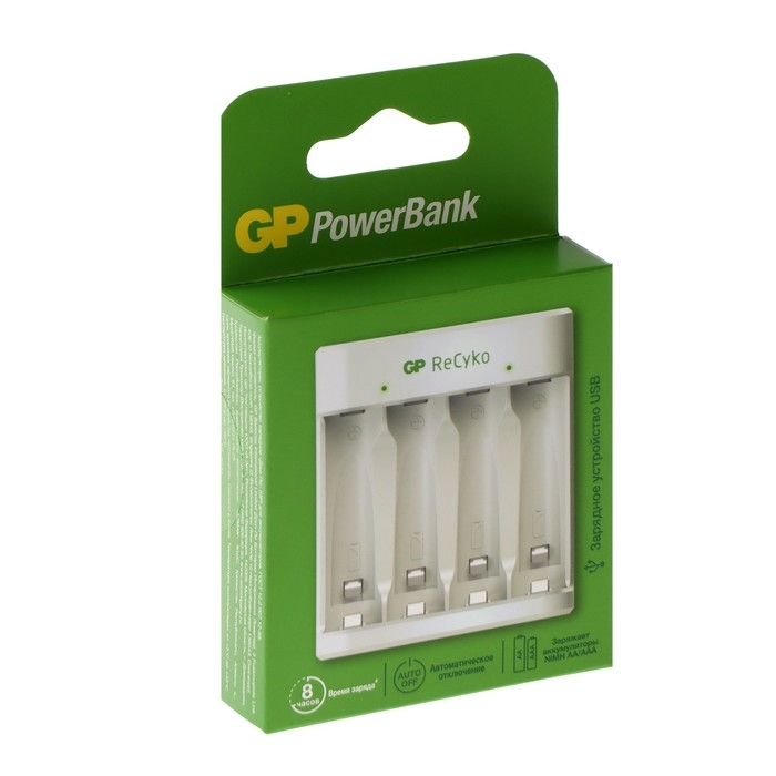 Зарядное устройство GP E411, для аккумуляторов 4хAA/AAA, белый Зарядное устройство GP E411, для аккумуляторов 4хAA/AAA, белый