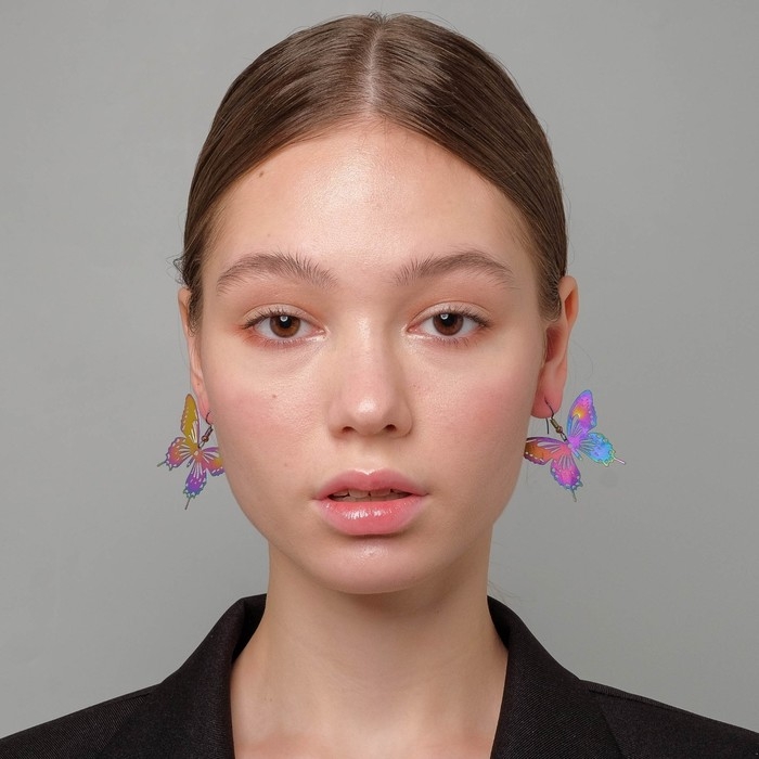 Серьги металл «Бабочки» кружевные, цвет бензиновый Серьги металл «Бабочки» кружевные, цвет бензиновый