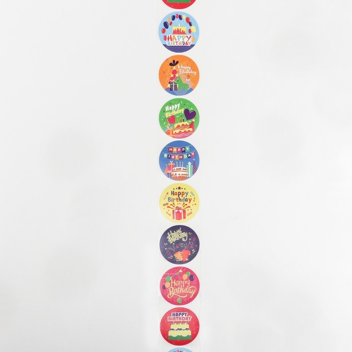 Наклейки в рулоне Наклейки в рулоне "День Рождения",500 шт,3,8 х 3,8 см