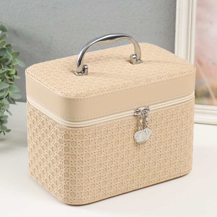 Шкатулка кожзам с зеркалом  Шкатулка кожзам с зеркалом "Вязка. бежевая" набор 3 шт 21х13,5х13;18,5х10,5х10;16,5х15х23 см