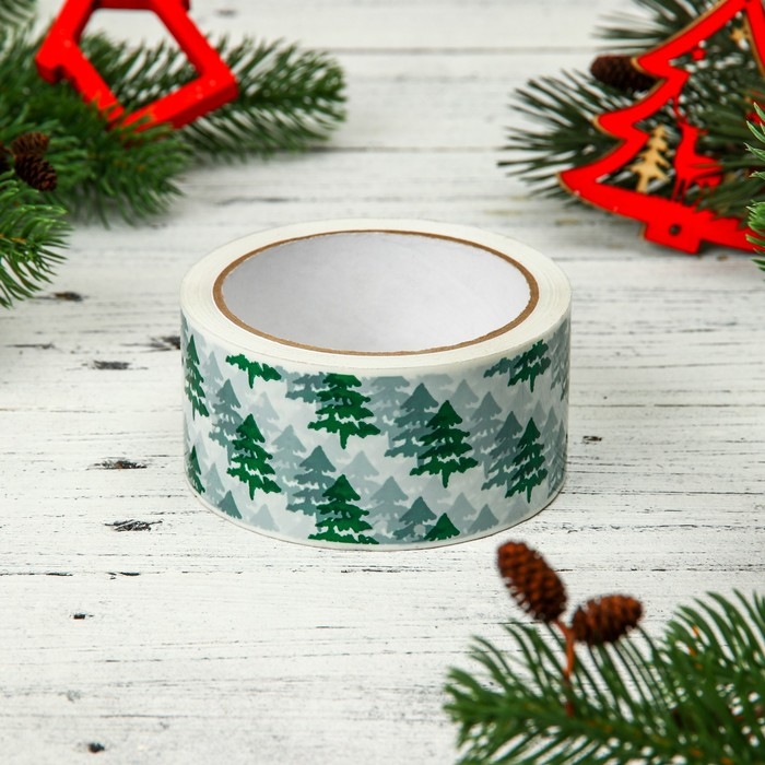 Скотч новогодний с логотипом  Скотч новогодний с логотипом "Елки" 48*45м 45мкм