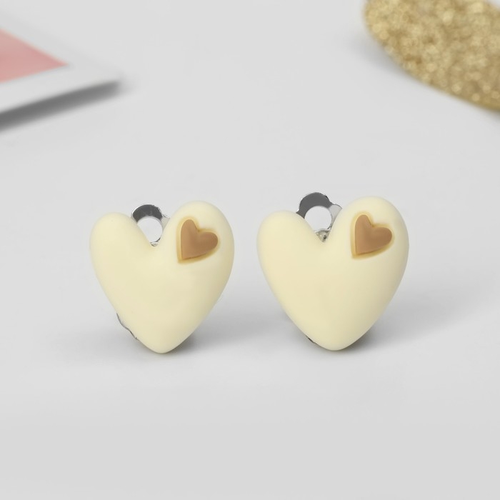 Клипсы детские «Выбражулька» сердце, цвет бежево-коричневый Клипсы детские «Выбражулька» сердце, цвет бежево-коричневый