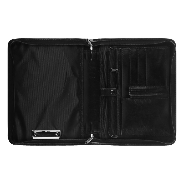 Папка деловая, искусственная кожа, для бумаг, 370 х 275 х 50 мм, с металлическим прижимом, с ручкой, 6Д52 «Люкс», чёрная Папка деловая, искусственная кожа, для бумаг, 370 х 275 х 50 мм, с металлическим прижимом, с ручкой, 6Д52 «Люкс», чёрная