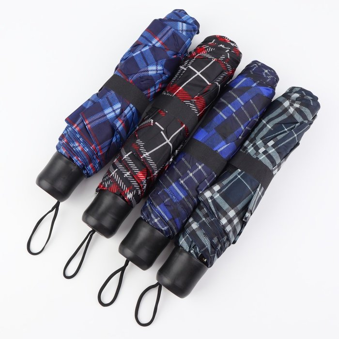 Зонт механический «Клетка», 3 сложения, 8 спиц, R = 48/55 см, D = 110 см, цвет МИКС