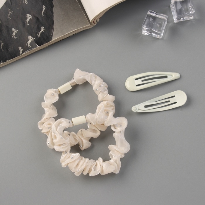 Набор для волос Набор для волос "Глория блеск" (2 резинки 5,5 см, 2 невидимки 5 см) молочный