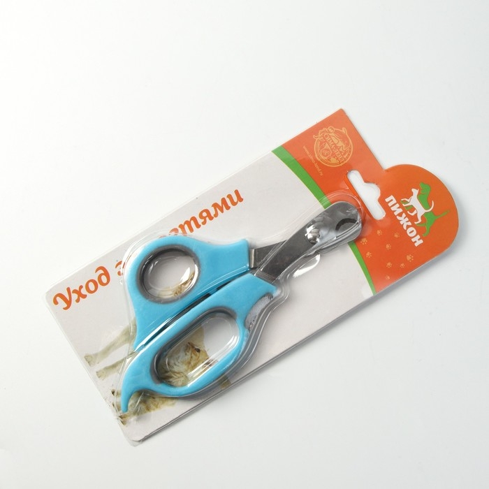 Ножницы-когтерезы средние с упором для пальца, голубые с серым Ножницы-когтерезы средние с упором для пальца, голубые с серым