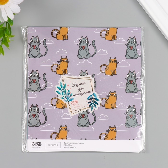 Бумага для скрапбукинга двусторонняя Бумага для скрапбукинга двусторонняя "Котики" плотность 180 гр набор 10 шт 15,5х17 см