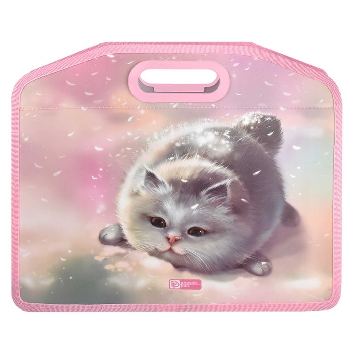 Папка с ручками пластиковая А4, 370 х 300 х 110 мм, с вырубной ручкой, Феникс Папка с ручками пластиковая А4, 370 х 300 х 110 мм, с вырубной ручкой, Феникс "Кот"