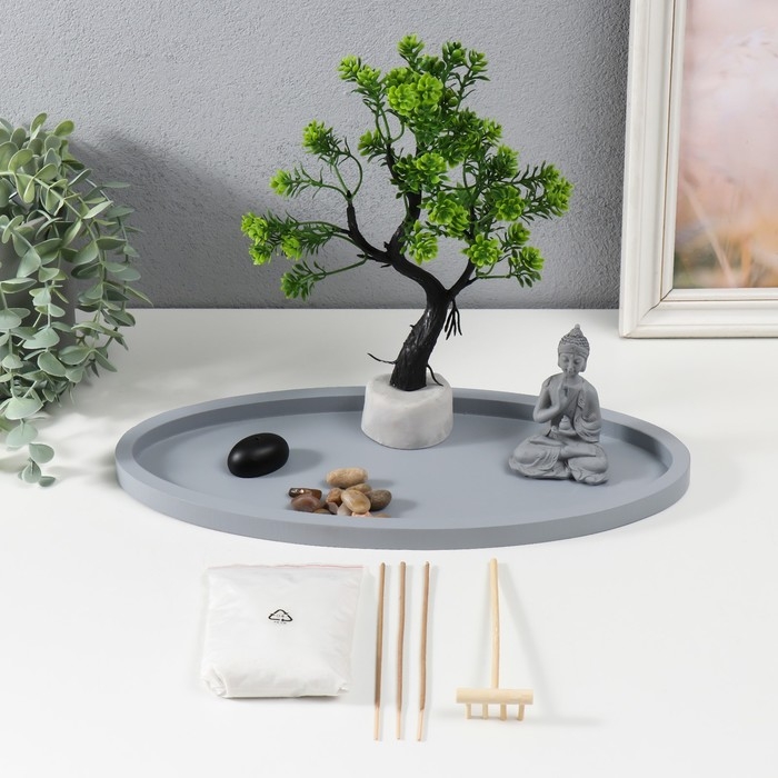 Сад камней Дзен  Сад камней Дзен "Будда медитация в саду" песок+аромапалочка 22,5х34,5х15,7 см