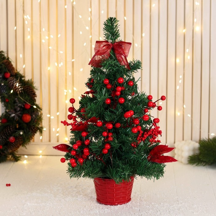 Ёлка декор Ёлка декор "Праздничная" бантик листья ягоды, 20х58 см, красный