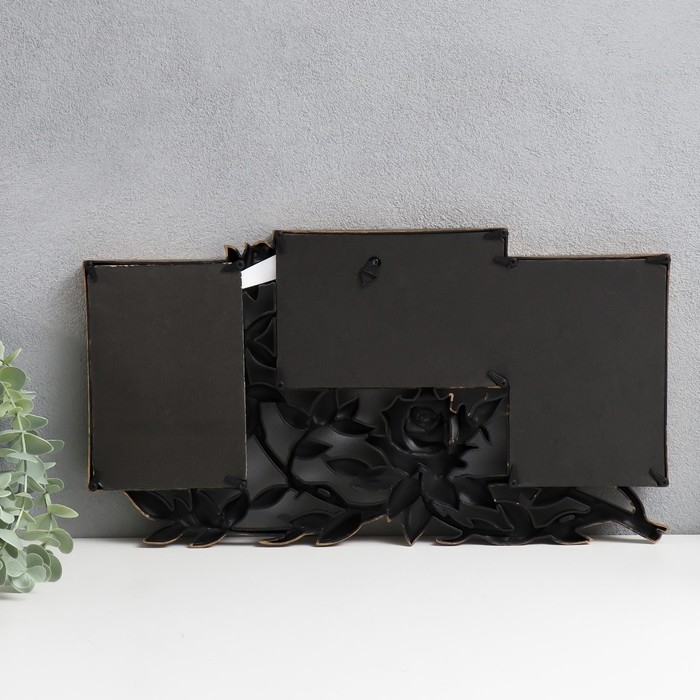 Фоторамка пластик на 3 фото 10х15 см  Фоторамка пластик на 3 фото 10х15 см "Роза в листьях" состаренное золото 40х21,5 см