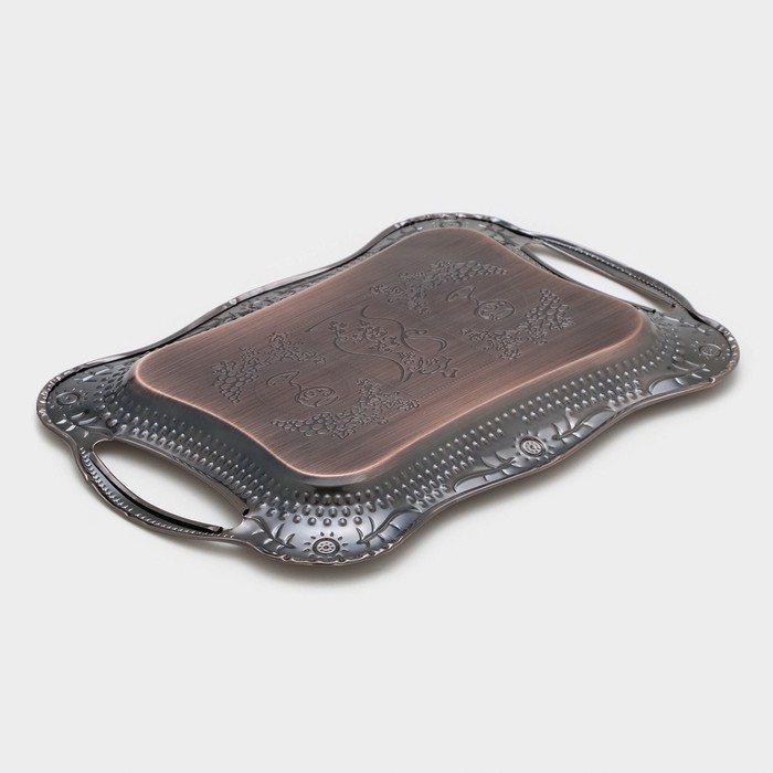 Поднос из нержавеющей стали с ручками «Изобилие», 31×20×2,5 см, цвет бронзовый Поднос из нержавеющей стали с ручками «Изобилие», 31×20×2,5 см, цвет бронзовый