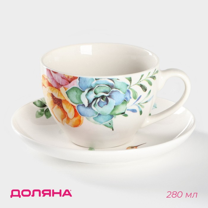 Чайная пара фарфоровая Доляна «Пташка», 2 предмета: чашка 280 мл, блюдце d=15 см Чайная пара фарфоровая Доляна «Пташка», 2 предмета: чашка 280 мл, блюдце d=15 см
