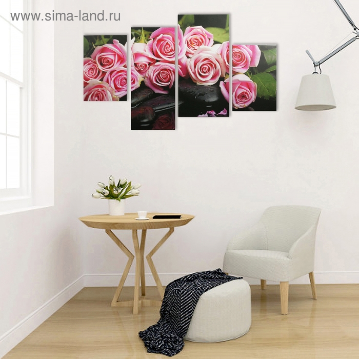 Картина модульная на подрамнике  Картина модульная на подрамнике "Нежные розы"  2-30х45; 1-29,5х69; 1-34х69, 80*130 см