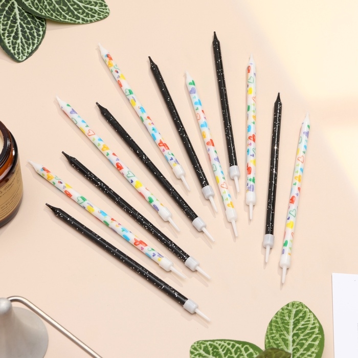 Свечи для торта Свечи для торта "Сердца", 12 шт, черные и белые