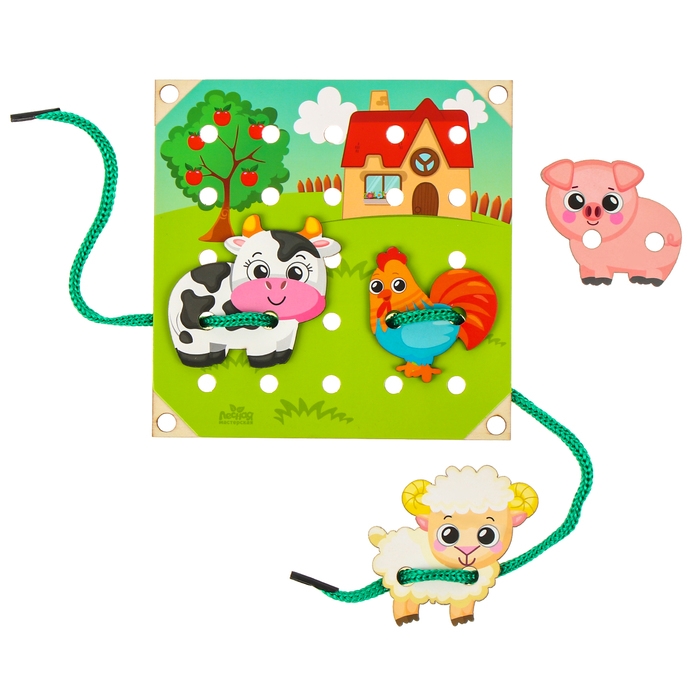 Деревянная игрушка-шнуровка «Ферма», 15×15 см Деревянная игрушка-шнуровка «Ферма», 15×15 см