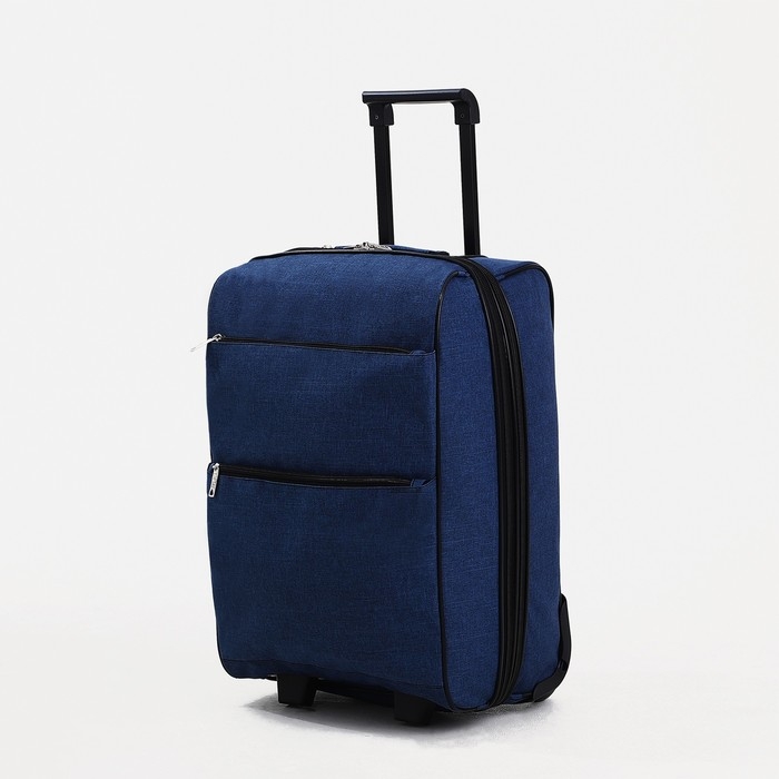 Чемодан малый 52 л (S), «Фабрика КАРТЕКС», отдел на молнии, с расширением, наружный карман, 2 колеса, цвет синий Чемодан малый 52 л (S), «Фабрика КАРТЕКС», отдел на молнии, с расширением, наружный карман, 2 колеса, цвет синий