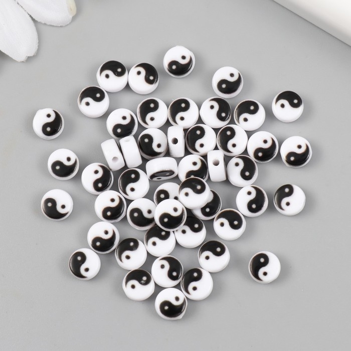 Бусины для творчества пластик Бусины для творчества пластик "Инь-ян" бело-чёрный набор 50 шт 0,4х0,7х0,7 см