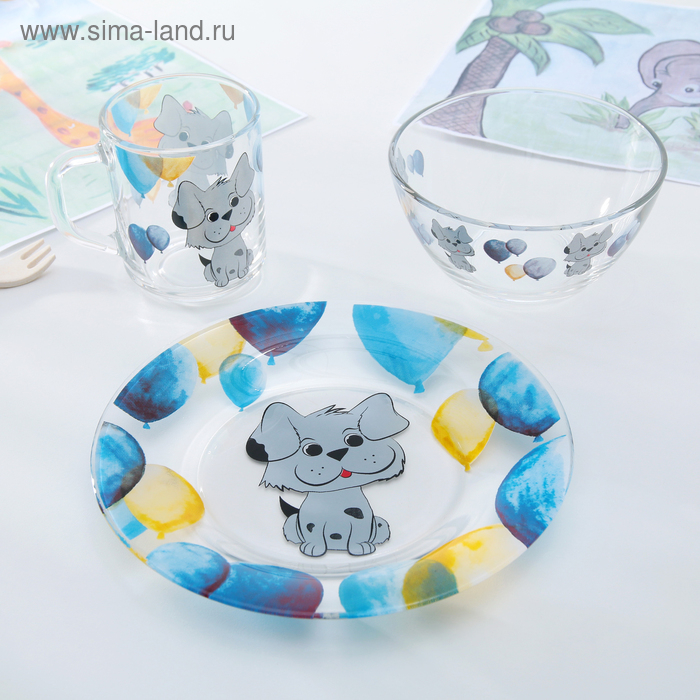Набор детской посуды Доляна «Шарик», 3 предмета: кружка 200 мл, миска 450 мл, тарелка d=20 см Набор детской посуды Доляна «Шарик», 3 предмета: кружка 200 мл, миска 450 мл, тарелка d=20 см