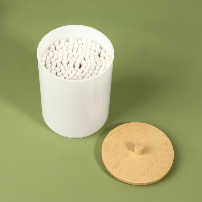 Органайзер для хранения ватных палочек «BAMBOO», с крышкой, d = 6,8 × 10 см, цвет белый/коричневый Органайзер для хранения ватных палочек «BAMBOO», с крышкой, d = 6,8 × 10 см, цвет белый/коричневый