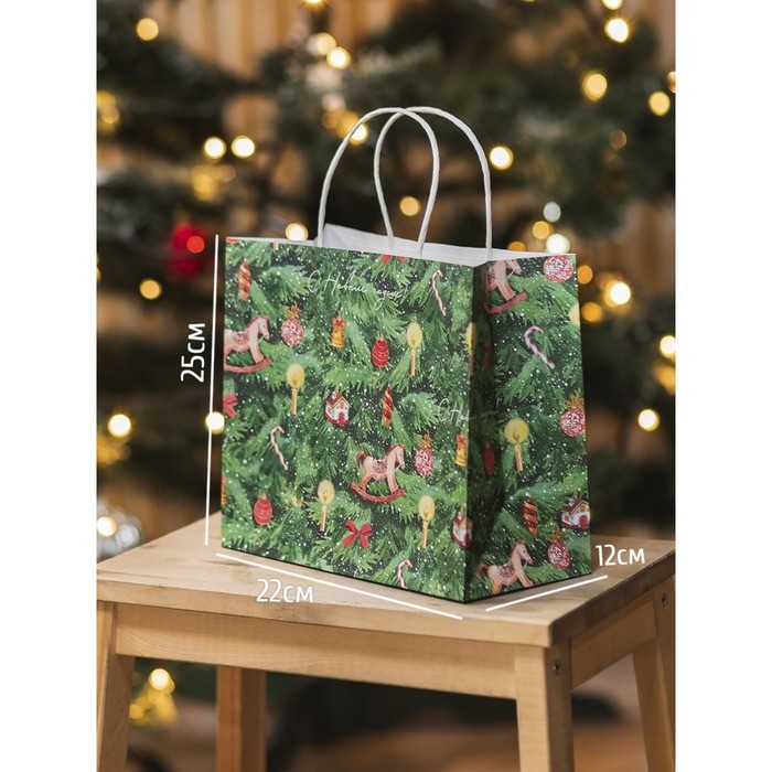 Пакет подарочный новогодний крафтовый &laquo;Новогодняя ёлочка&raquo;, 22 х 25 х 12 см, Новый год