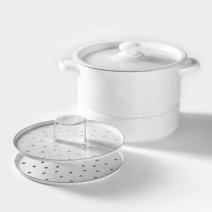 Мантоварка эмалированная «Позница», 7,5 л, 2 вставки, цвет белый