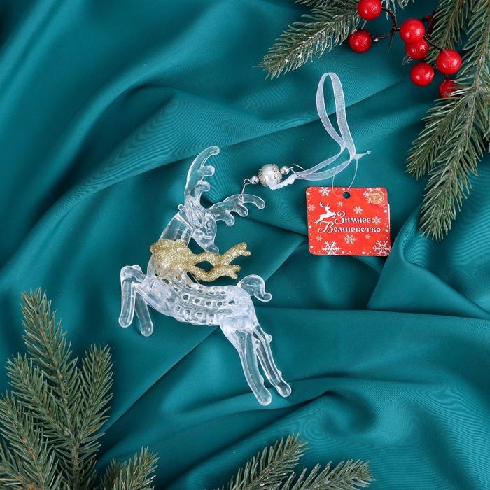 Украшение ёлочное Украшение ёлочное "Олень в прыжке с шарфом блеск" 13х12 см, прозрачно-золотой