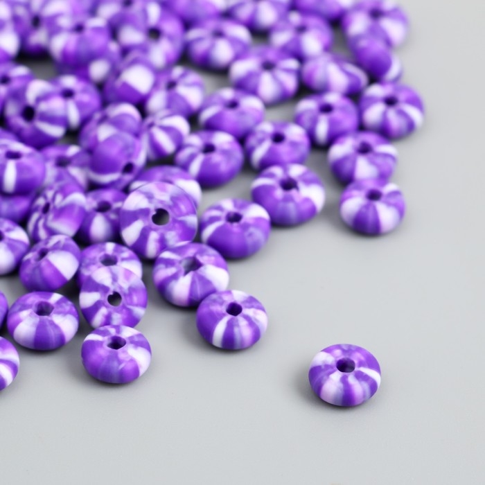 Бусины для творчества PVC Бусины для творчества PVC "Колечки. Фиолетово-белые полосы" набор 112 шт 0,7х0,7х0,3 см