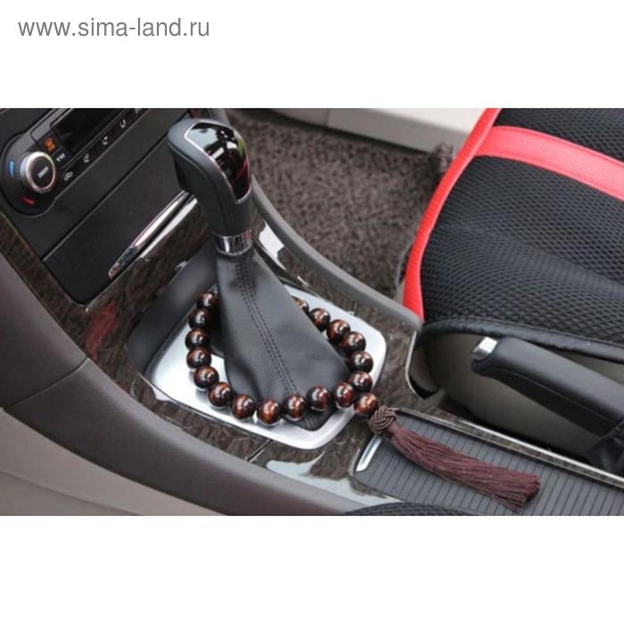 Украшение на ручку КПП, Бусы на удачу, дерево, темно-вишневый Украшение на ручку КПП, Бусы на удачу, дерево, темно-вишневый