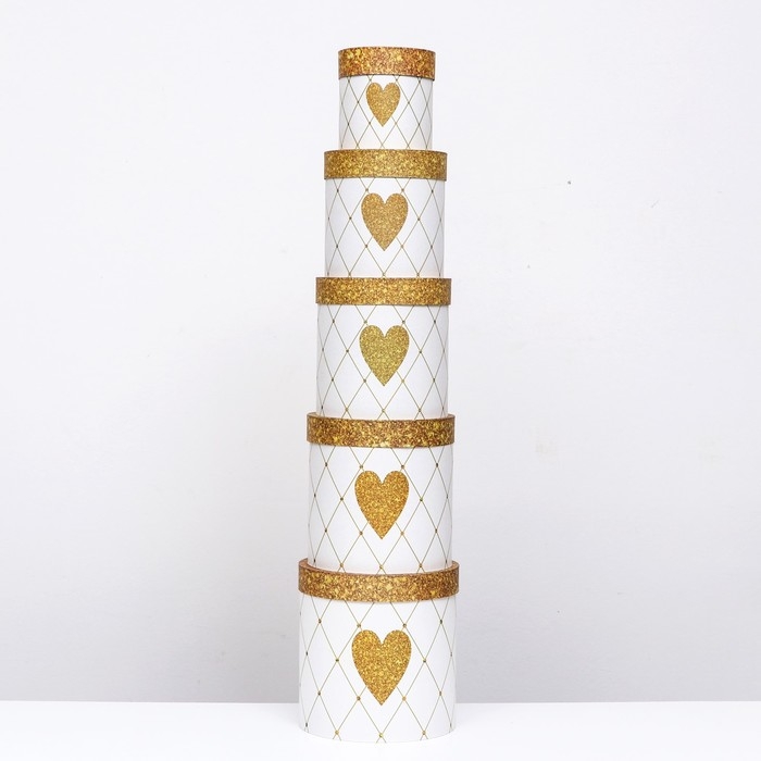 Набор круглых коробок 5в1 "Сердце золотое", 25 × 25 ‒15 × 15 см