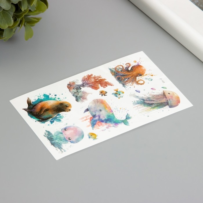 Татуировка на тело фосфорные с блёстками Татуировка на тело фосфорные с блёстками "Крупные морские жители" 7,5х12 см