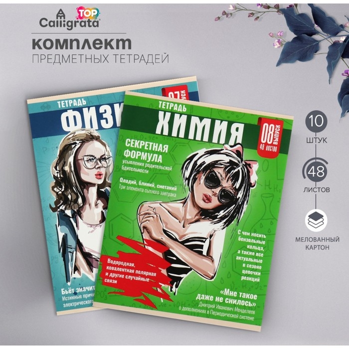 Комплект предметных тетрадей Calligata TOP  Комплект предметных тетрадей Calligata TOP "Журнал", 48 листов, 10 предметов, со справочным материалом, обложка мелованный картон, глянцевая ламинация, блок офсет