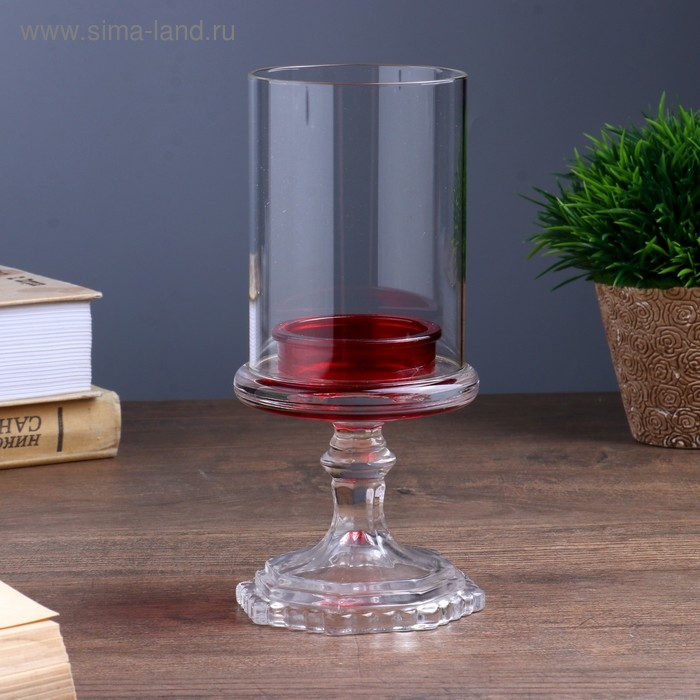 Подсвечник стекло на 1 свечу Подсвечник стекло на 1 свечу "Бокал на ножке" красный 18х8,5х5 см
