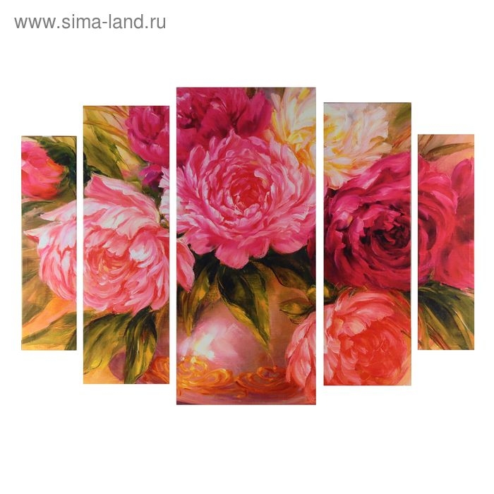 Картина модульная на подрамнике  Картина модульная на подрамнике "Пионы в вазе" 2-14х53, 2-21х69,5 1-34х79; 80х118см