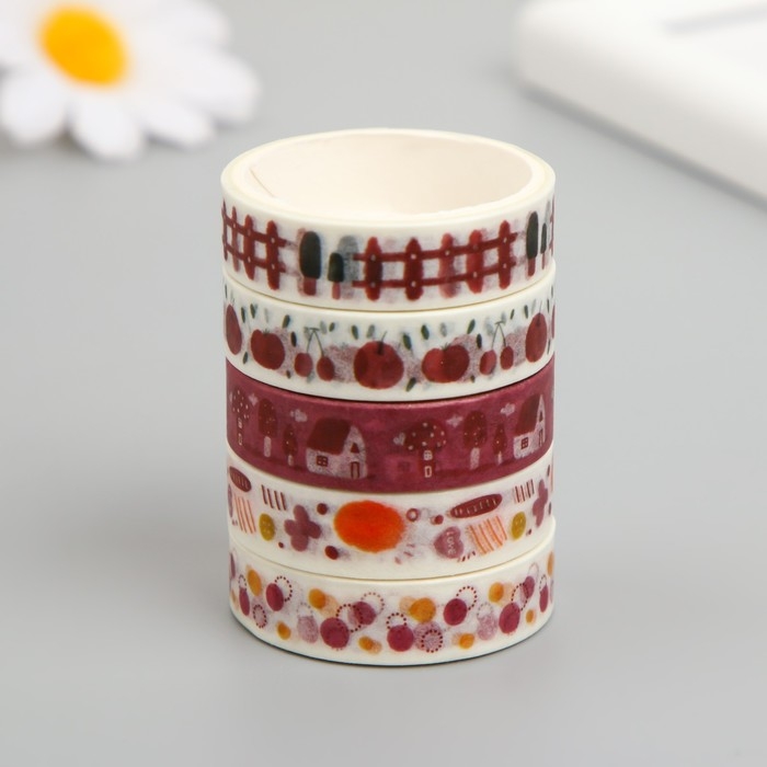 Клейкая лента бумага Клейкая лента бумага "Домик в саду" ширина 1 см намотка 2 м набор 5 шт