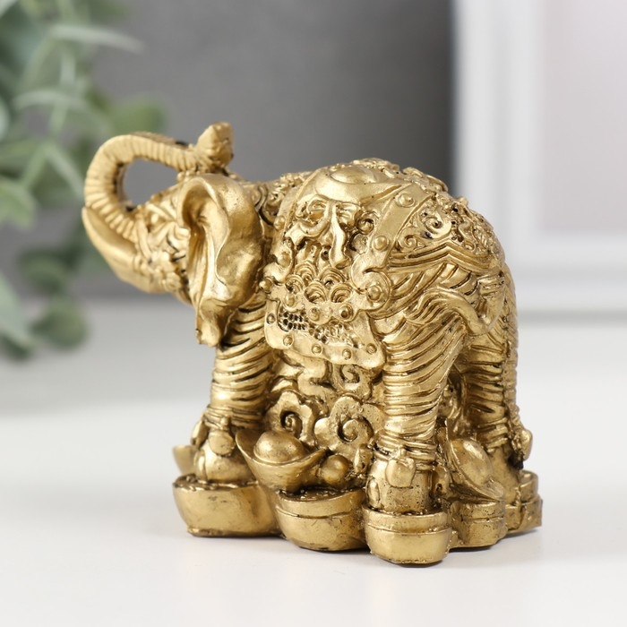 Нэцкэ полистоун Нэцкэ полистоун "Слон на монетах" бронза 6,7х8,2х4,6 см