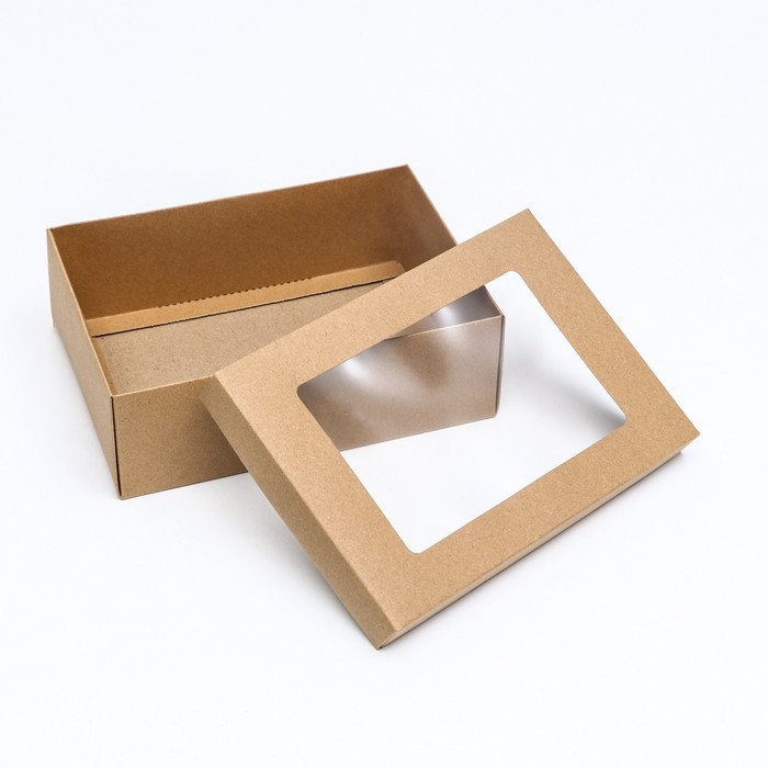 Коробка подарочная складная, упаковка, крышка-дно, с окном, крафт, 21 х 15 х 7 см Коробка подарочная складная, упаковка, крышка-дно, с окном, крафт, 21 х 15 х 7 см