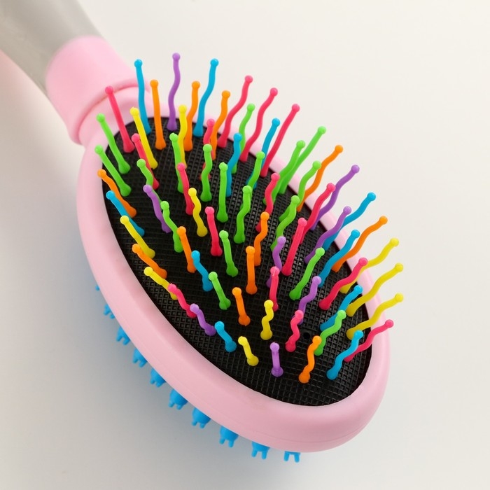 Двусторонняя щётка - расческа с волнистыми зубьями, средняя, 6 х 19 см, розовая Двусторонняя щётка - расческа с волнистыми зубьями, средняя, 6 х 19 см, розовая