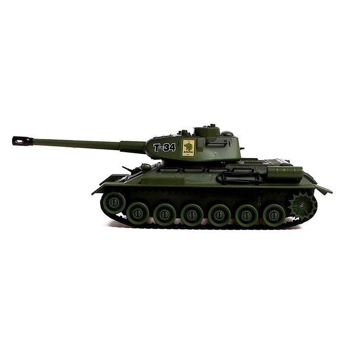Танк радиоуправляемый Т34, работает от аккумулятора, свет и звук, цвет зелёный Танк радиоуправляемый Т34, работает от аккумулятора, свет и звук, цвет зелёный