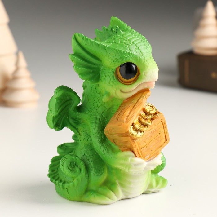 Копилка полистоун Копилка полистоун "Дракоша с большими глазами с бочкой/сундуком" МИКС 7х7х10,5 см