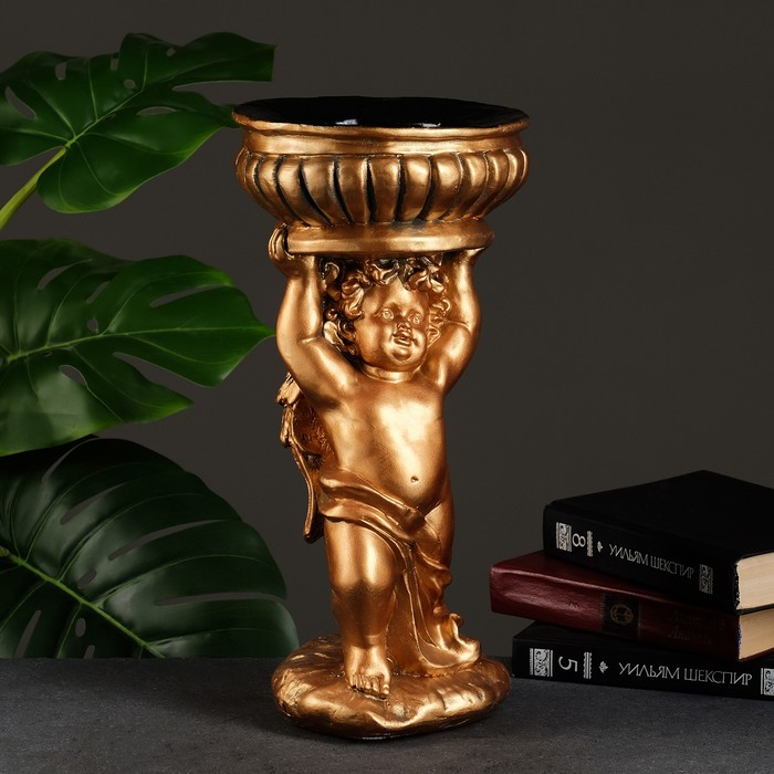 Фигурное кашпо Фигурное кашпо "Ангел с чашей на голове" бронза 0,6 л / 19х40х19см