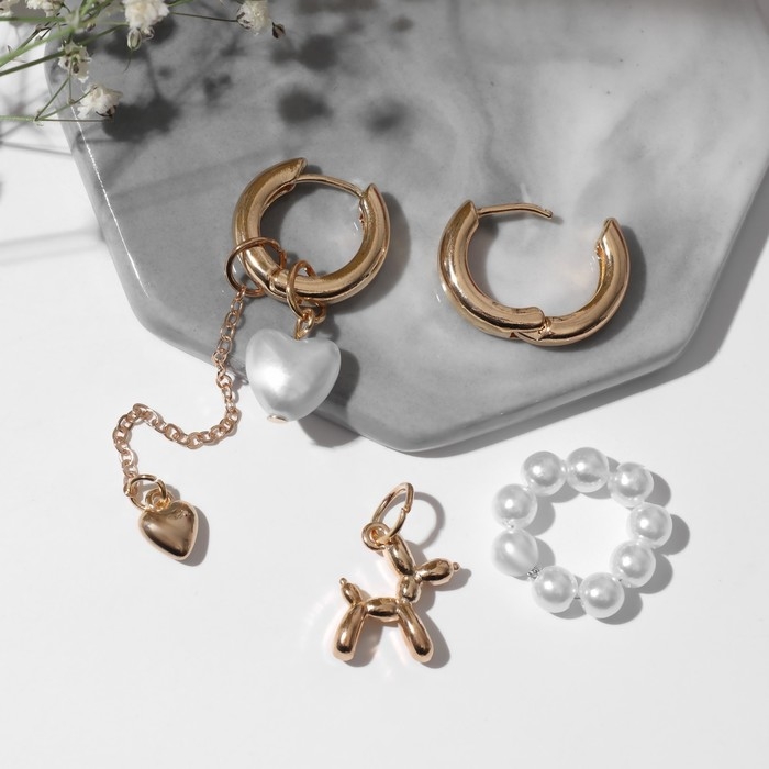 Серьги со съёмным элементом «Трансформер» собачка, цвет белый в золоте Серьги со съёмным элементом «Трансформер» собачка, цвет белый в золоте