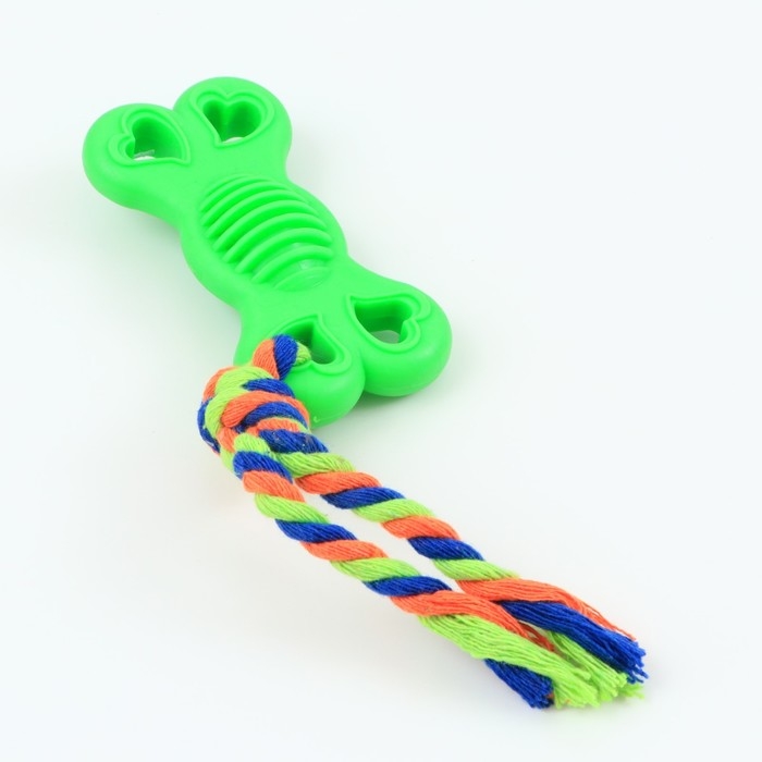 Игрушка жевательная с канатом Игрушка жевательная с канатом "Косточка на привязи", 9,5 см, зелёная