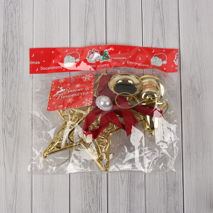 Украшение новогоднее  Украшение новогоднее "Уютная сказка" колокольчики узорная звезда, 9х22 см, золото