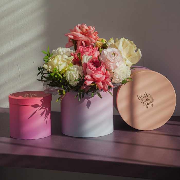 Набор шляпных коробок для цветов 4 в 1, упаковка подарочная, «Градиент», 14 х 13 см - 20 х 17,5 см